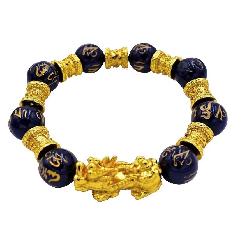 14 мм фэн шуй черный обсидиан сплав богатство браслет качество оригинальный