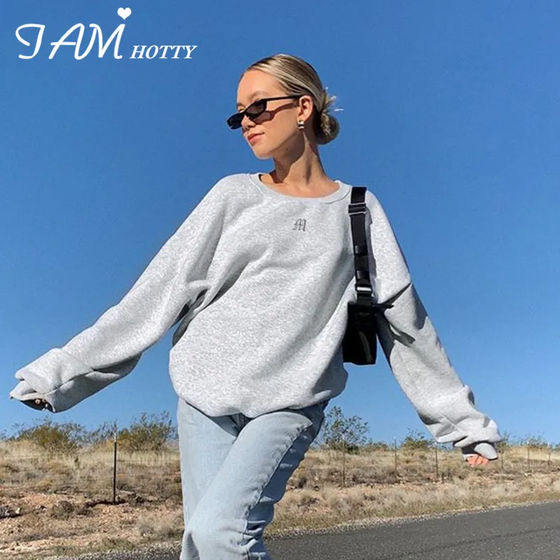 IAMHOTTY 90s эстетические и буквенным принтом базовый свитер с капюшоном для женщин