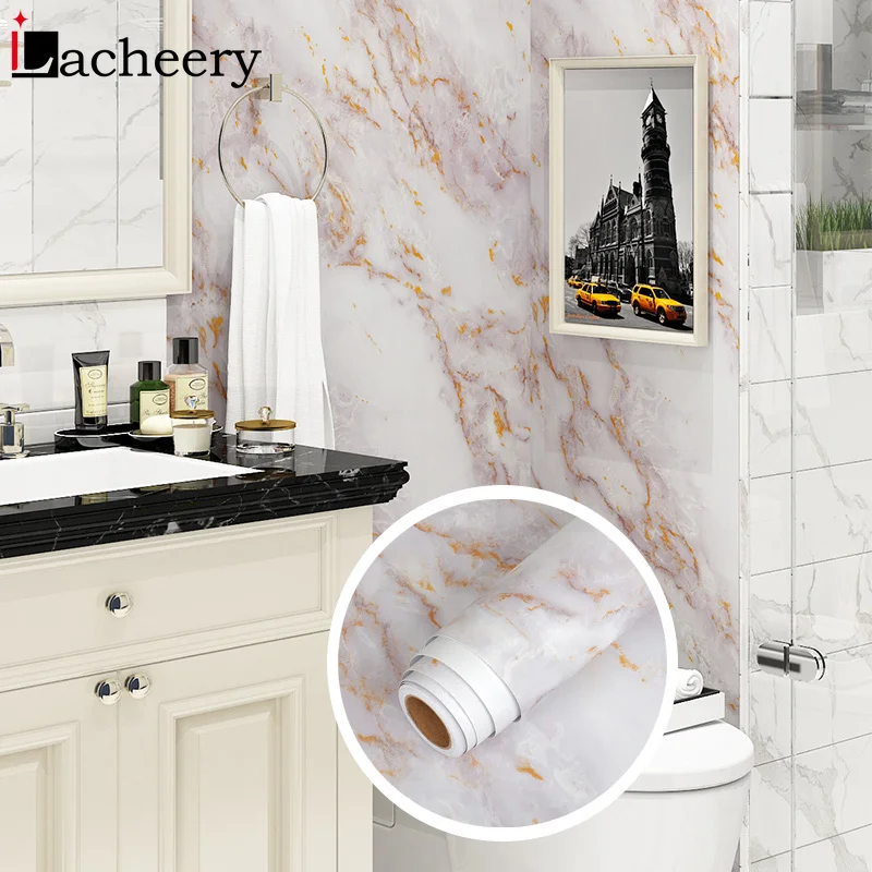 

PVC Marble Wallpaper for Kitchen Cabinet Furniture Thickening Grey Wall Stickers Nordic Style Home Decoration Self-adhesive Film