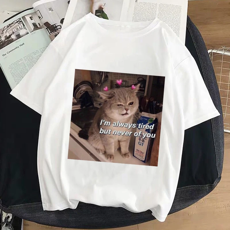 Футболка женская белая с принтом кошки Y2k |