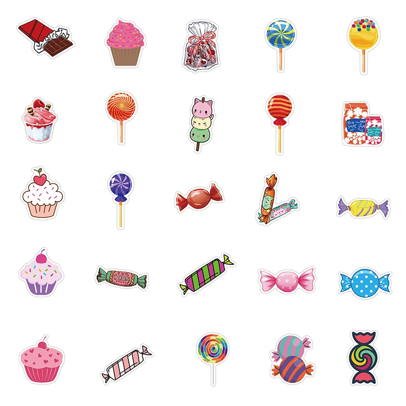 

50pcs Cartoon Sweet Candy Graffiti Stickers For DIY Stationery Skateboard Phone Xmas Decal Kids Children Toy New Arrival