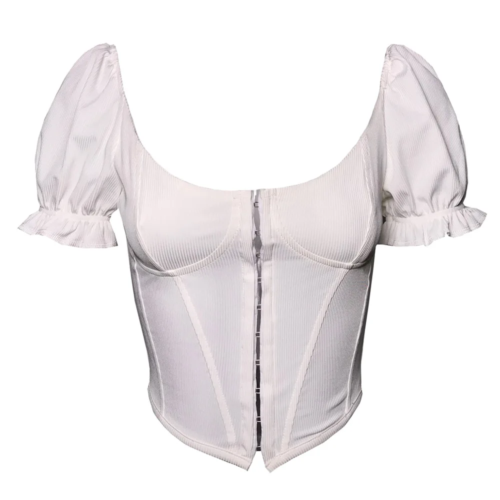 

Women Bodycon Puff Sleeve Crop Top Short Sleeve Casual Streetwear Slim Corset Sexy Vintage Fashion Tees