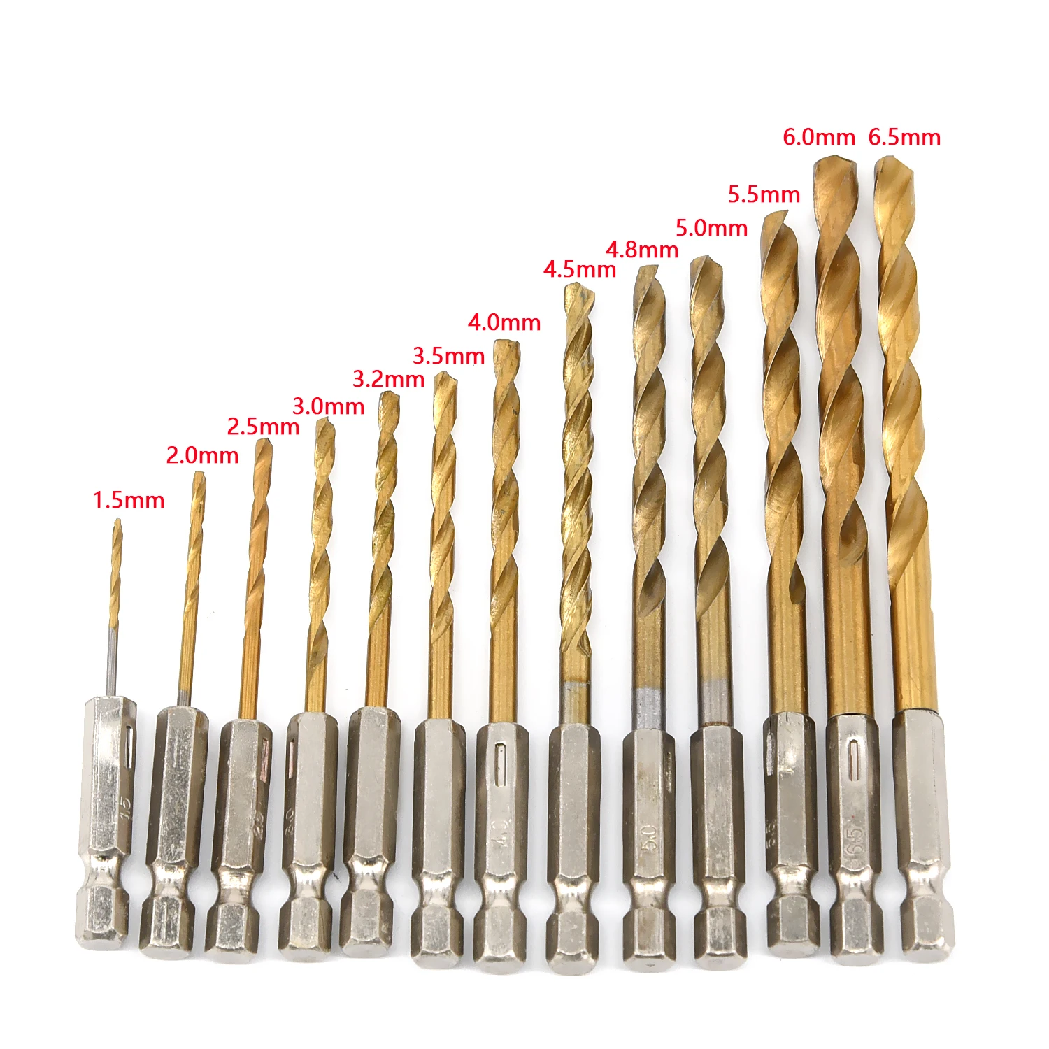 

13Pcs Drill Bit Titanium Coated HSS High Speed Steel Hex Shank Change 5.5-11cm