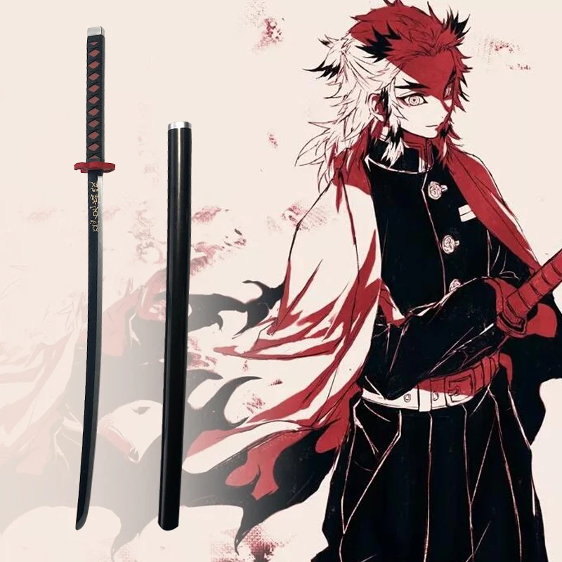 

Demon Slayer 104cm Cosplay Sword 1:1 Rengoku Kyoujurou Black Sowrd Anime Ninja Knife Kimetsu no Yaiba Sword Weapon PU Model Gift