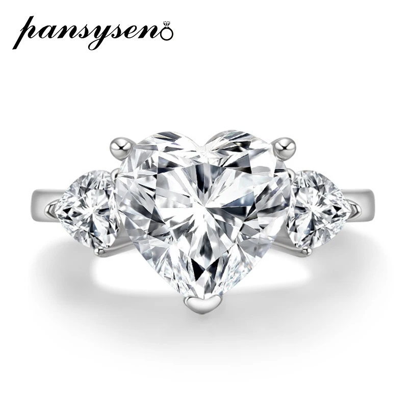 

PANSYSEN Solid 925 Sterling Silver 11MM Heart Design Created Moissanite Diamond Wedding Bands Engagement Ring Women Fine Jewelry