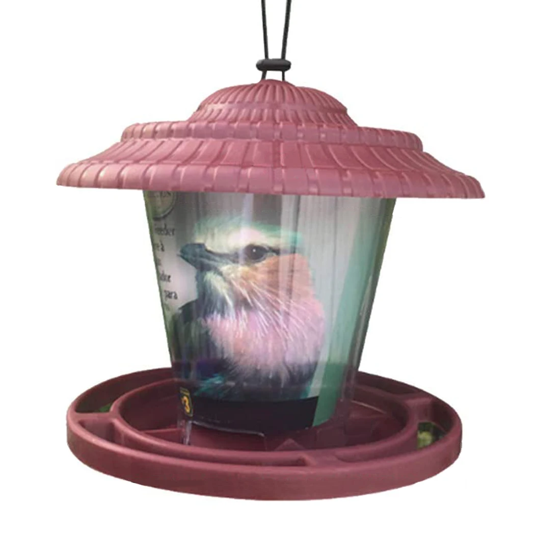 

Plastic Hanging Bird Feeder Weatherproof Detachable Bird Seed Food Container Window Viewing Parrot Feeder with Roof