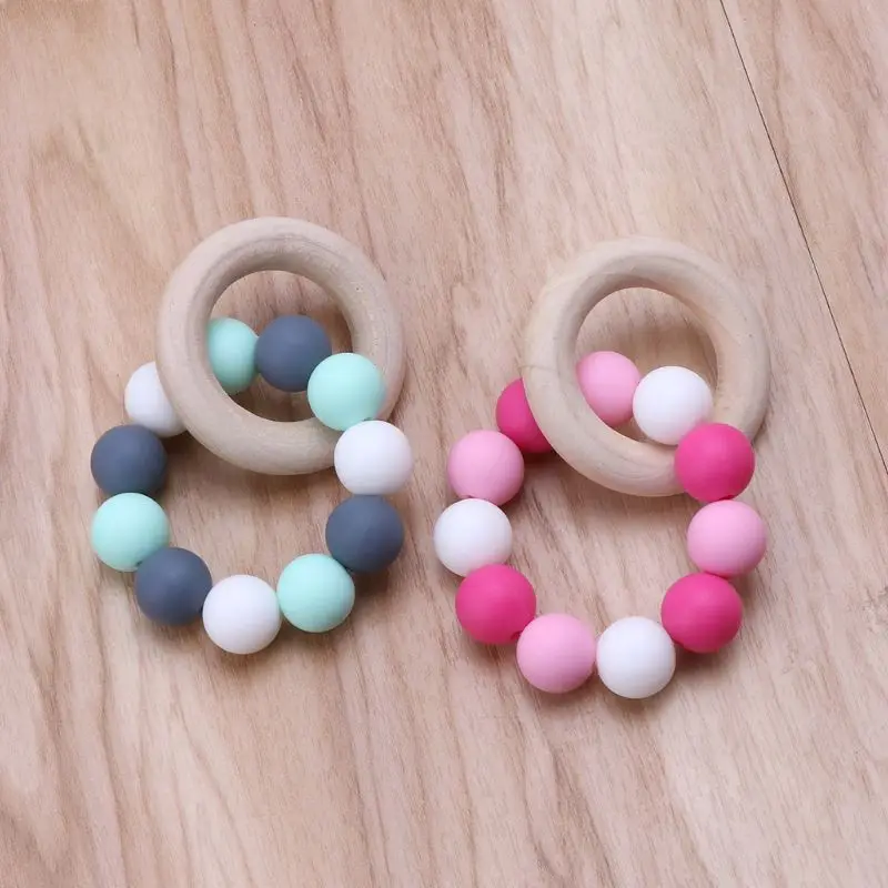 

Baby Nursing Bracelets Wooden Teether Silicone Chew Beads Teething Rattles Toys Teether Montessori Bracelets