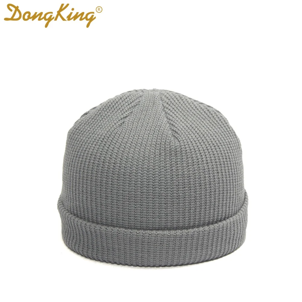 Gray DongKing Новые Вязаные Шапочки ребристый трикотажный с манжетами короткие дыни кепки Docker Beanie шапка с черепом Ретро зимняя шапка унисекс Зимние шапки - Цвет: Gray