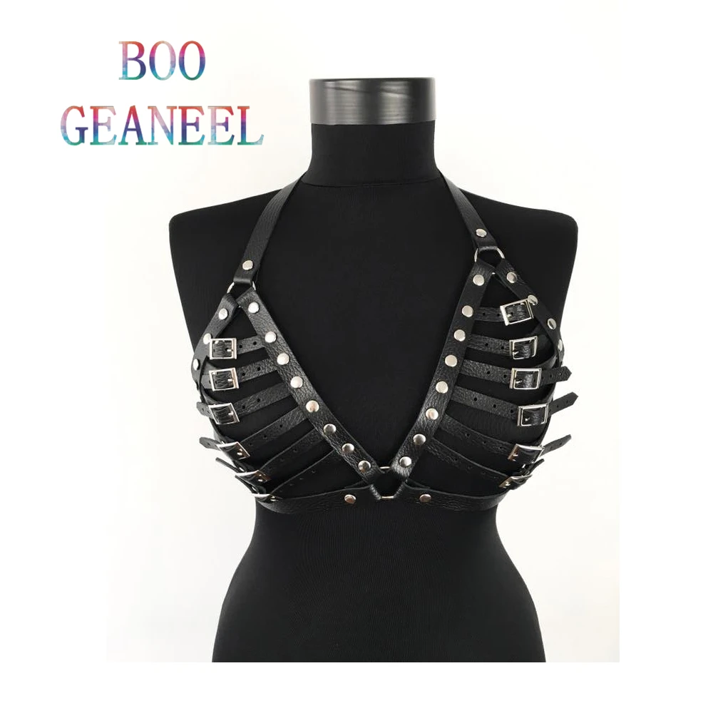 Boogeaneel женский кожаный бюстгальтер в стиле панк бондажные ремни портупея женское