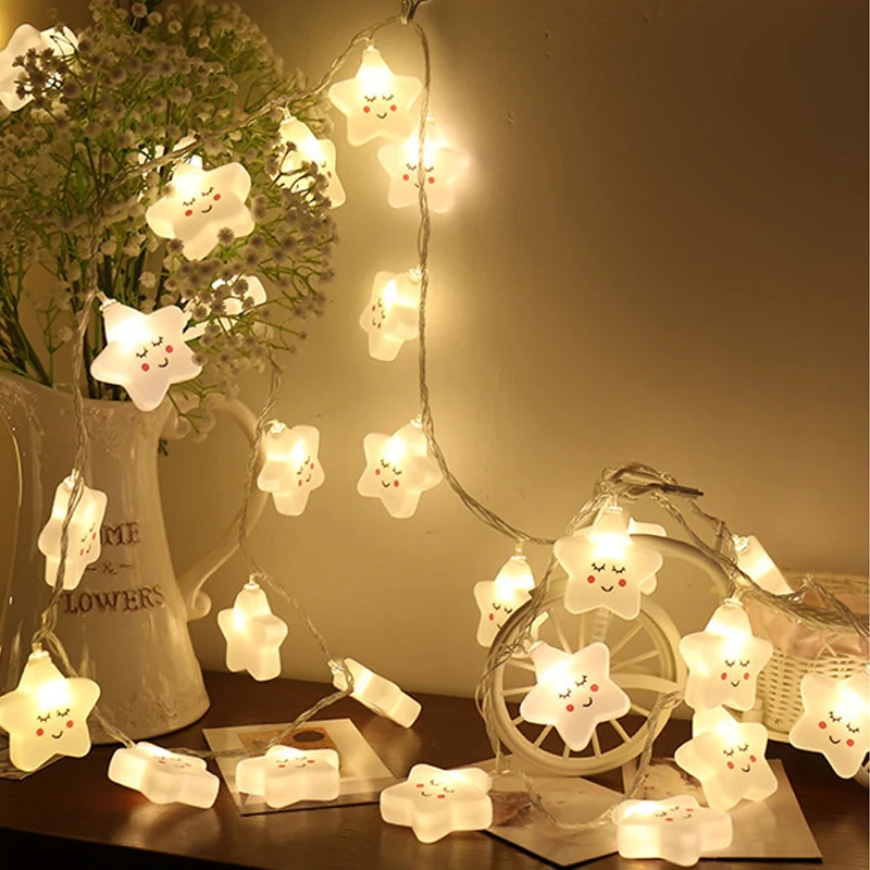 

10/20 LED Cute Smiley Stars LED String Lights Christmas Decor Suitable for Family and Children's Bedroom Battery Power Supply