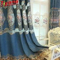 luxurious peony embroidery tulle curtains for living room blue semi blackout curtains for bedroom villa hotel x m258vt