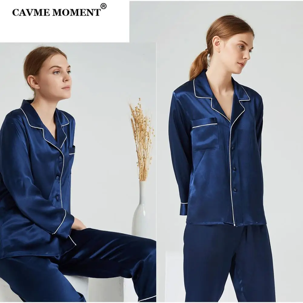 CAVME Luxury Silk Pajama Sets for Women Ladies Full Sleeve Sleepwear 2 Pieces Nightwear PLUS SIZE Homechothes Solid Color
