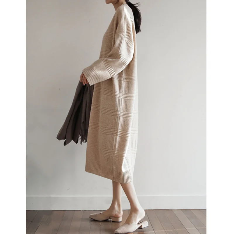 Корейский свитер с v образной горловиной платье для женщин осень зима плотные