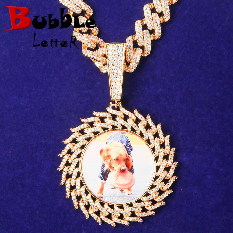 Bubble Letter Sublimation Blanks Customized Photo Circle Pendant Medallion Men Necklace Gold Color Hip Hop Jewelry Free Shipping