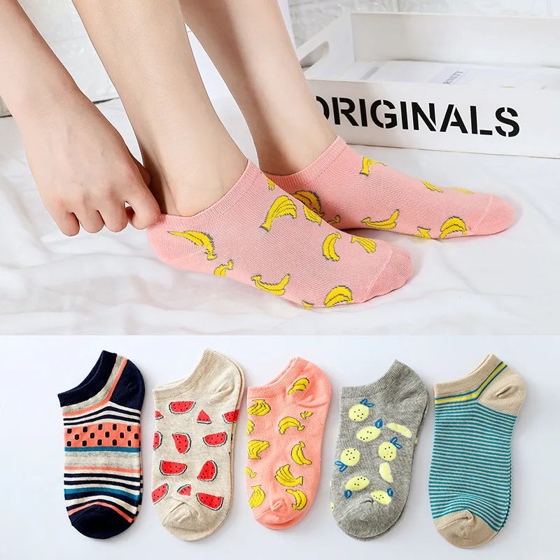 

Women's Cotton Fruit Striped Casual Short Socks