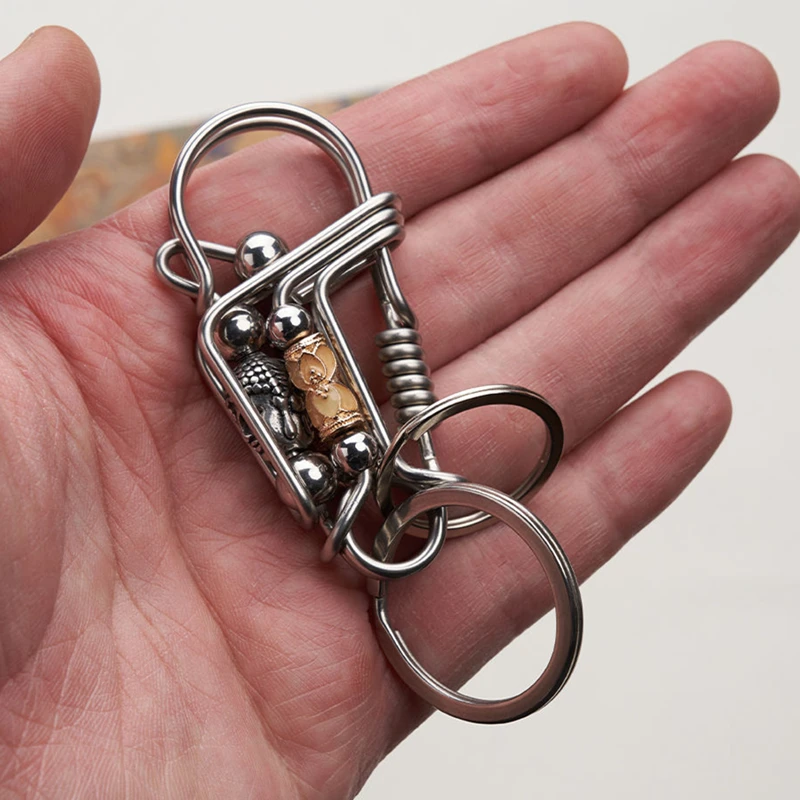 Брелок для ключей ручной работы ретро Статуя Будды из нержавеющей стали