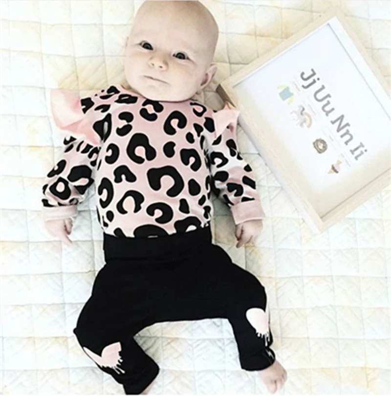 

0-24 Months 3Pcs Newborn Baby Girls Clothes Leopard Ruffle Romper Pants Leggings Outfits