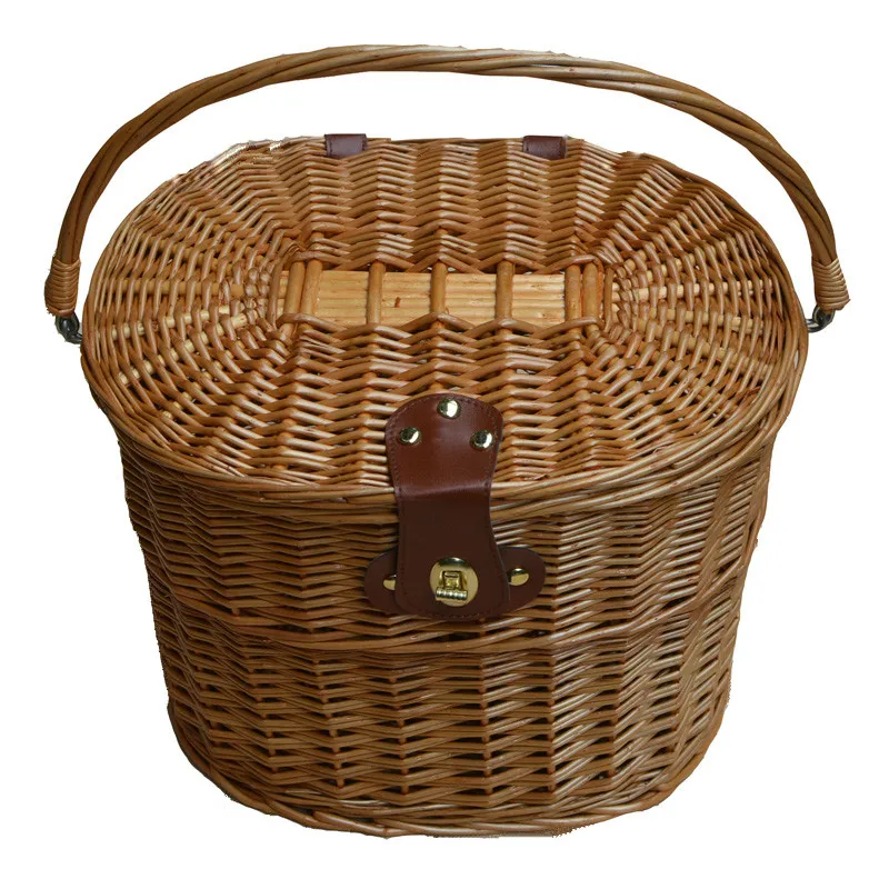 Винтажная плетеная велосипедная корзина из ротанга ручная ретро с чехлом|Сумки и