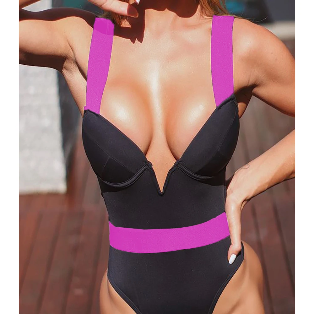 

Patchwork Swimwear Women 2021 New Sexy One Piece Swimsuit Female Push Up Monokini Bathing Suits Summer Beach Wear Swimming Suit