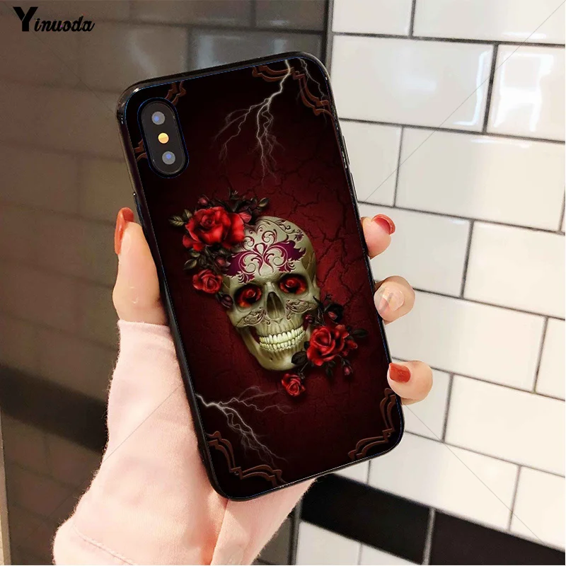 YiNuoDa Funny flower skulls DIY Printing Drawing Phone Case Shell for iPhone 5 5Sx 6 7 7plus 8 8Plus X XS MAX XR 11 11pro max | Мобильные