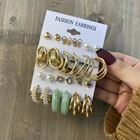 Винтажные золотые геометрические металлические висячие серьги-подвески в стиле панк, готика, жемчуг, металлические висячие серьги 2021, трендовый набор ювелирных изделий