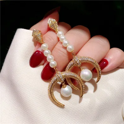 

Dangle Earrings Women's S925 Silver Needle Niche Design Temperament Full Diamond Micro Pearl Anchor Earrings Joker Holiday Gifts