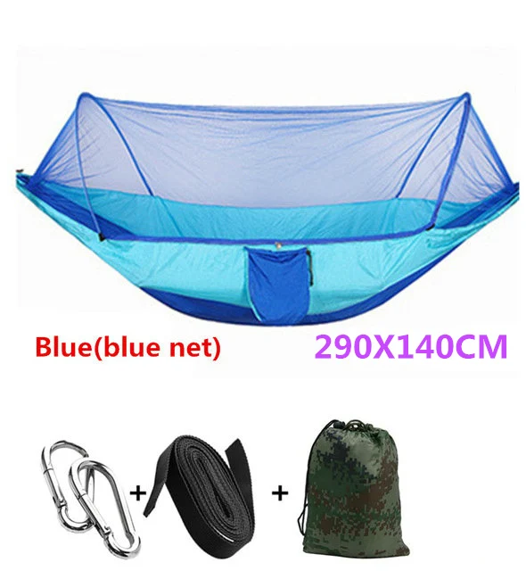 Light Blue 290X140 Автоматический разворачивающийся гамак Сверхлегкий парашютный гамак охотничий москитная сетка двойной подъемный уличный гамак мебель 250X120 см - Цвет: Light Blue 290X140