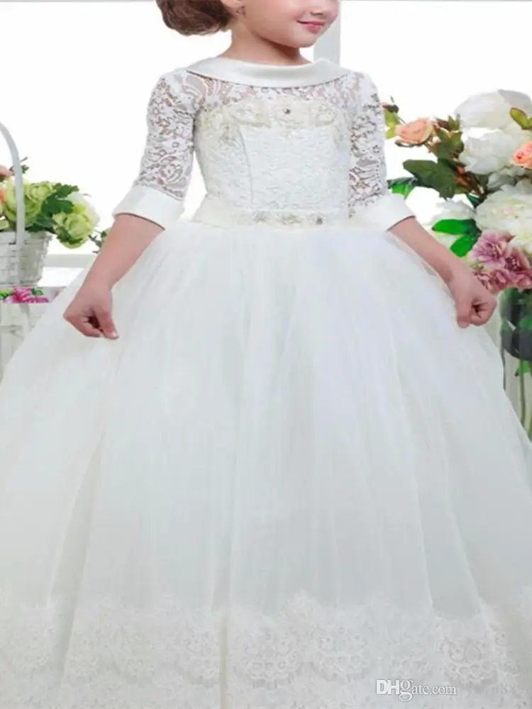 

Tulle Little Kids Flower Girl Dresses Crew Neck Lace Applique Beaded Layered Ruffles Girls' Pageant Short Formal Wears