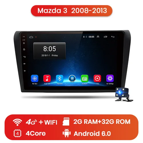 Junsun Android 9,1 для Мазда 3 Мазда 2003-2009 Авто 2 Дин Радио стерео плеер Bluetooth 2G+ 32G gps навигация без DVD слот - Цвет: 2-32GB for 4G