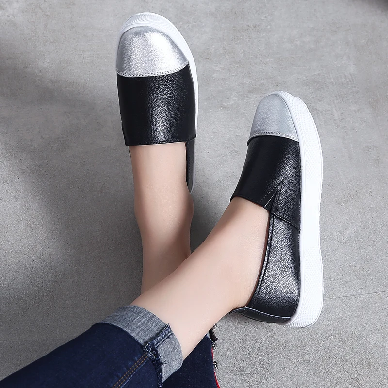 2019 осенние женские кожаные лоферы без шнуровки балетки на плоской подошве цвет