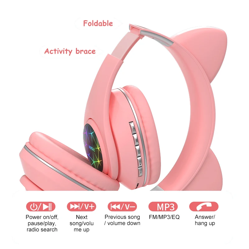 

Cat Ears Earphones Wireless Headphones Music Stereo Bluetooth Headphone With Microphone Children Daughter Earpieces Headset Gift