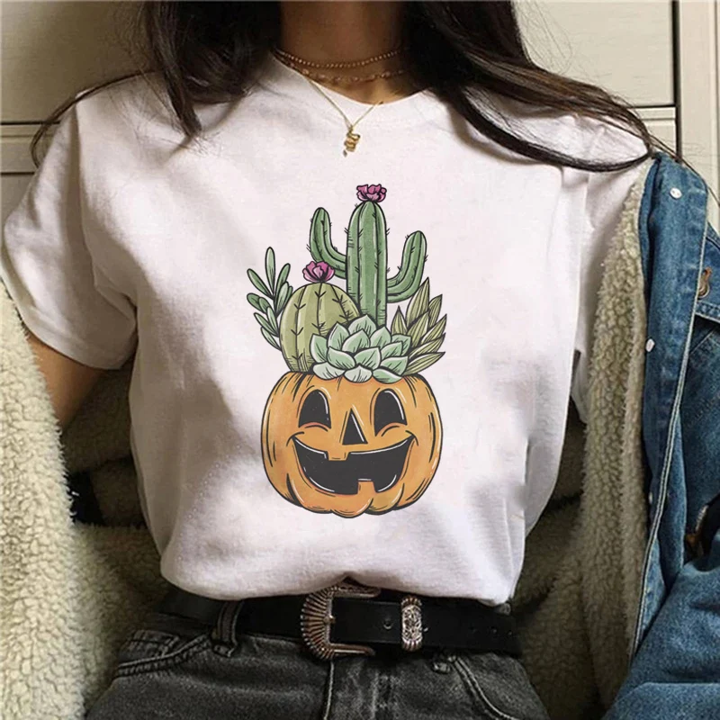 

New Style 2021 Trend Happy Halloween Print Women Thanksgiving Cartoon Female Fall Autumn T-Shirt Tops Tshirt Graphic Tees