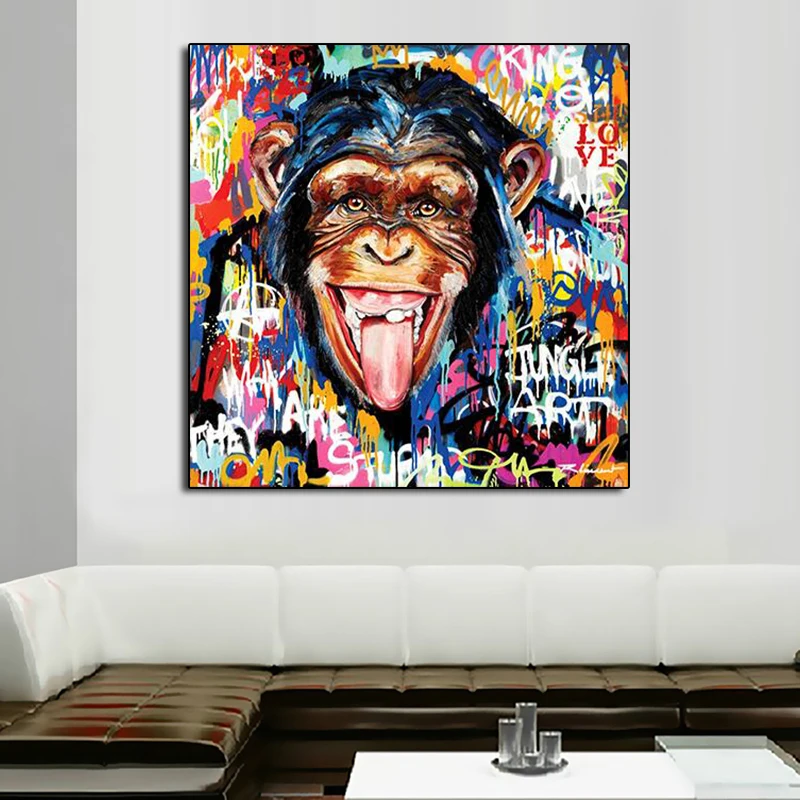 Уличное искусство забавный шимпанзе граффити холст картина обезьяна постеры и