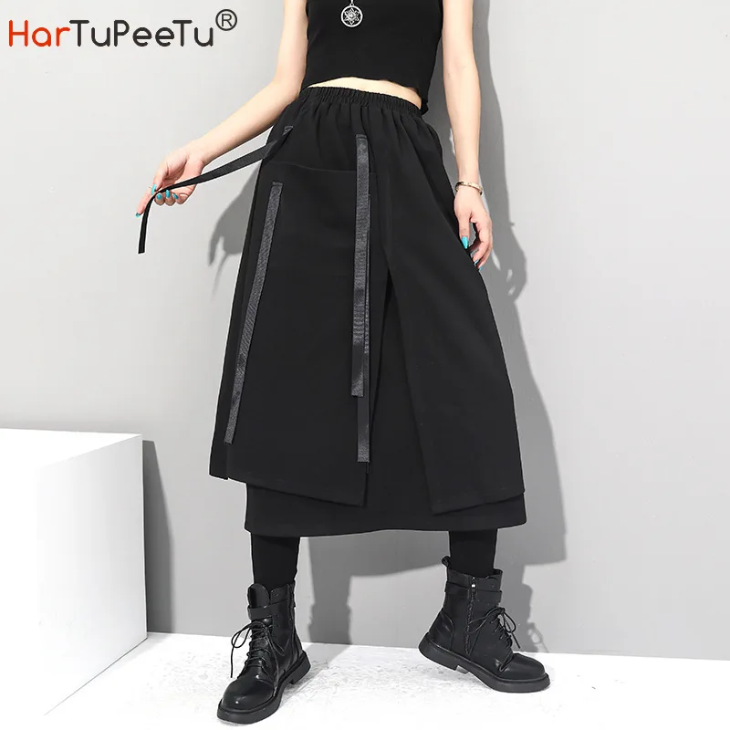 Женская осенне-зимняя юбка черные хлопковые эластичные юбки с завышенной талией