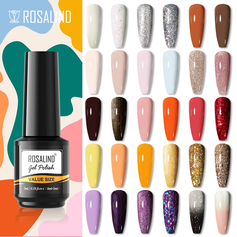

ROSALIND Shiny Platinum Spark Series Gel Nail Polish All For Manicure Semi Permanent Nail Art Soak Off UV LED Gel Varnishes