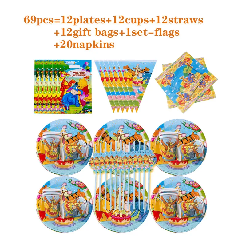 

30/40pcs Winnie the Pooh Theme Party Suplies Plate+Napkin+Straw+Cup Decorations Baby Shower Boys Kids Disposable Tableware Set