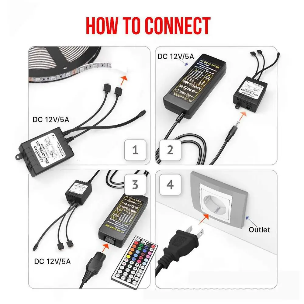 12 В RGB Светодиодные полосы света набор Водонепроницаемый IP65 5050 Led 44 ключ пульт