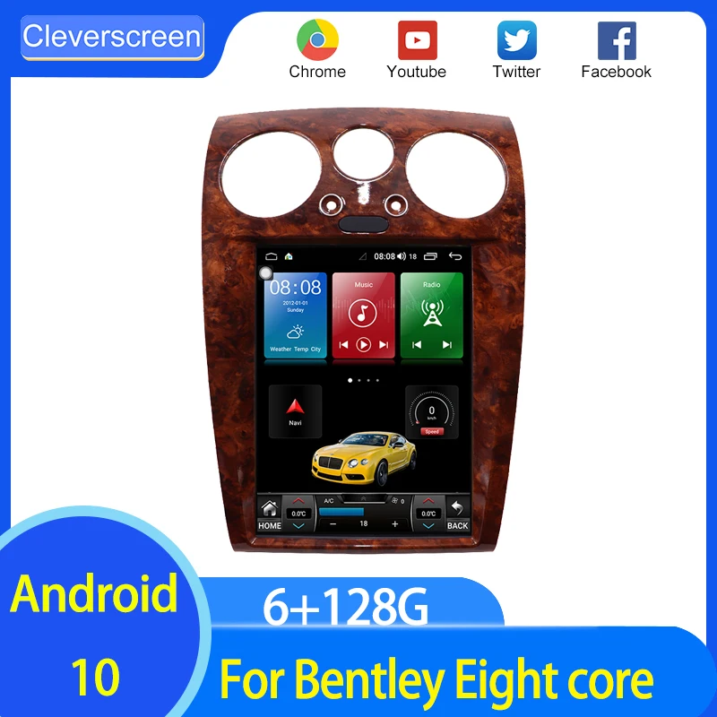 

4+64G For Bentley Continental Flying Spur Speed Vertical screen Tesla Style Android Car Radio Player GPS Navigation DSP CARPLAY