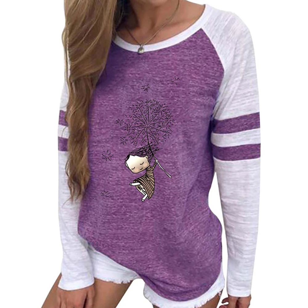 

Women Tees Shirts Stripe Long Sleeve Round Neck Casual Tunic Clothes Girl Printed Ladies T-shirt S-5XL