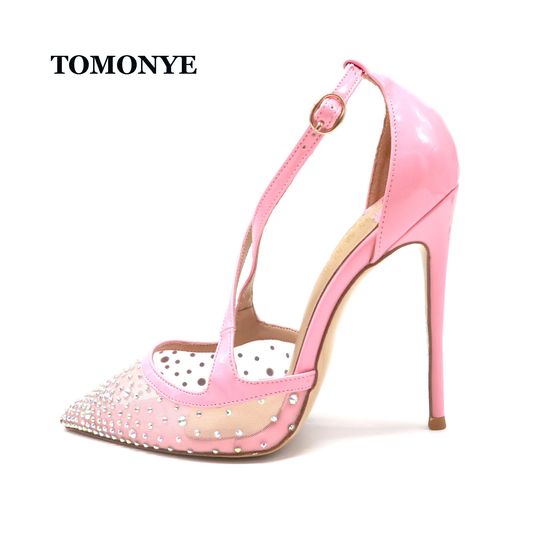 2020 new hot sale baby pink patent with crystal stone mesh gauze cross ankle straps girl lady women 120mm high heel summer shoes | Обувь