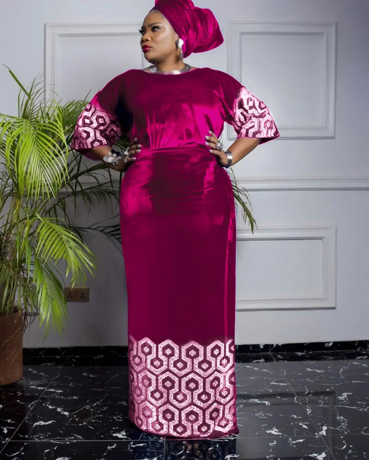 

2020 african dress for woman velvet dress three pcs one set with stone big size