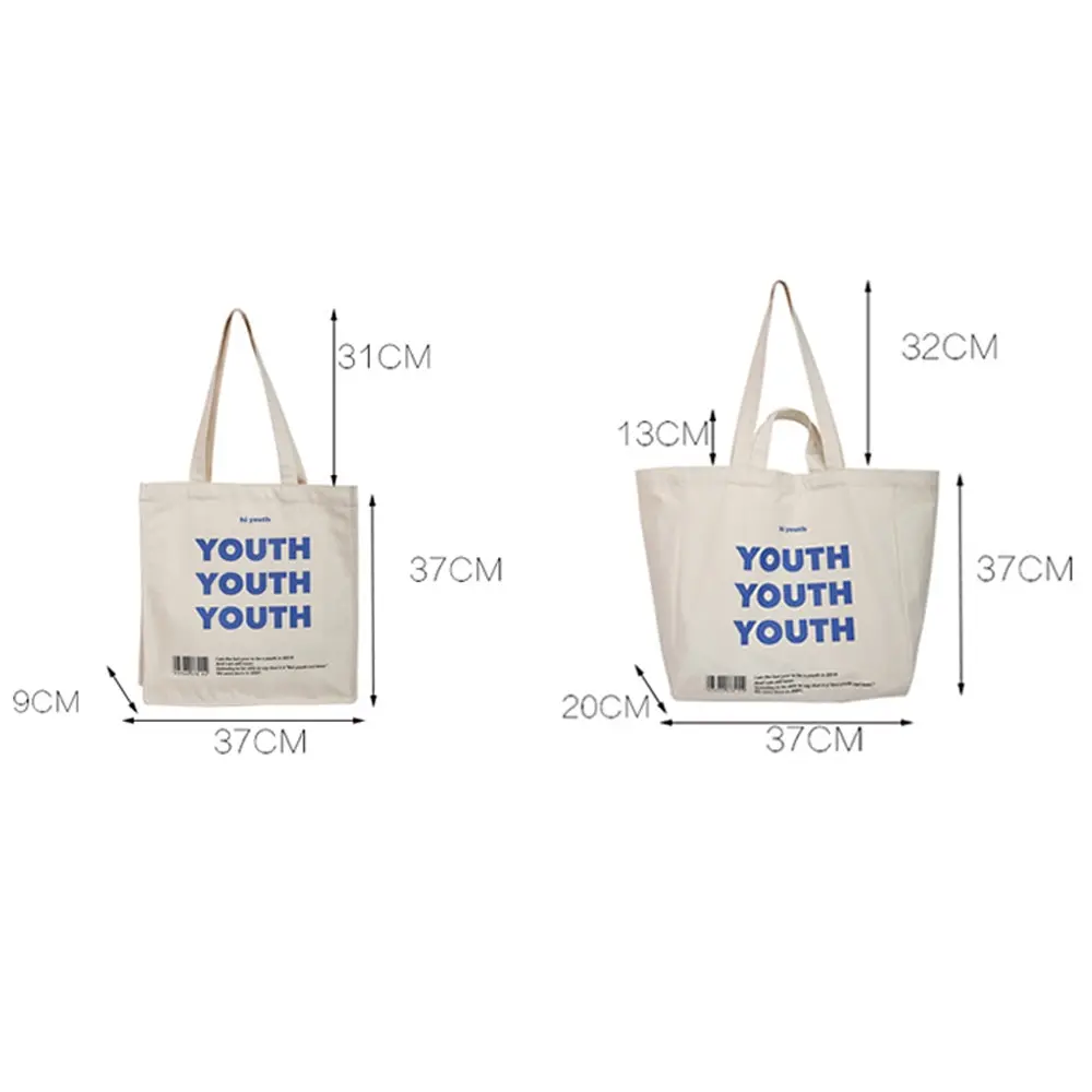

Women Canvas Shopping Shoulder Bag Youth Letters Print Female Cotton Cloth Bag Eco Handbag Tote Reusable Grocery Shopper Bags