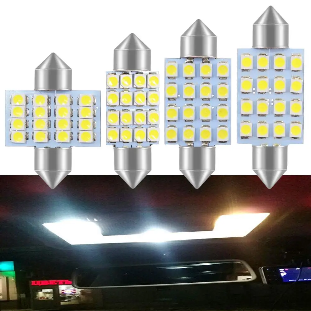 

2pcs C5W 16SMD Led 12V Lighting Dome Reading Car License Plate Lights Trunk Lamp White 31mm 36mm 39mm 41mm Wedge Bulbs Roof LED