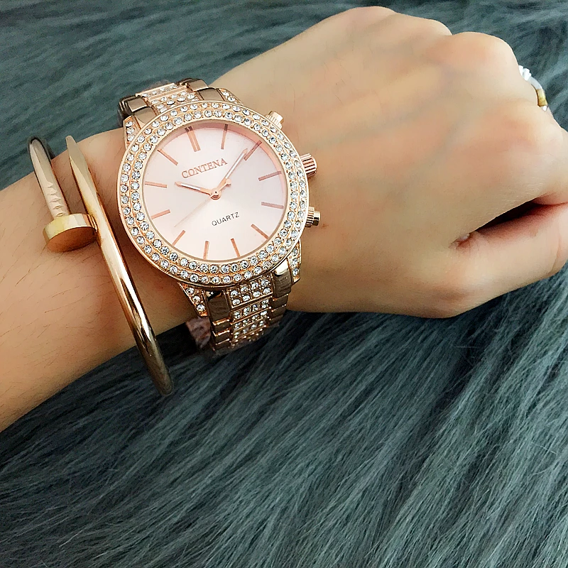 

Contena Brand Laides WatchFashion Rhinestone Stainelss Steel Strap Band Watches Women Quartz Wrist Wtaches jam tangan pria Clock