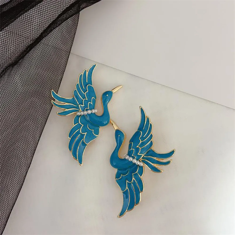 Эмалированная булавка в китайском стиле виде Журавля винтажные металлические