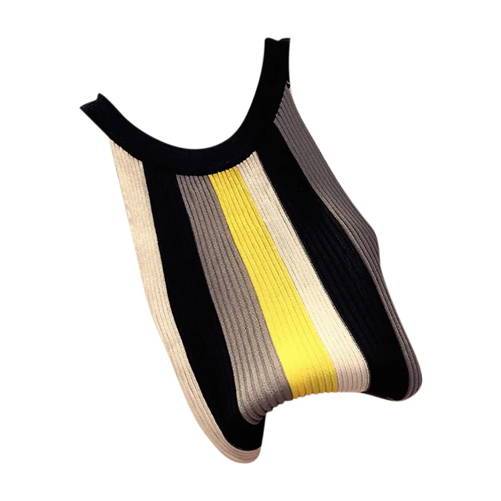 Женский Повседневный жилет без рукавов облегающие Топы в полоску стиле пэчворк с