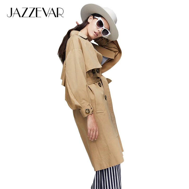 JAZZEVAR 2019 Новое поступление осенний плащ хаки пальто женская повседневная верхняя