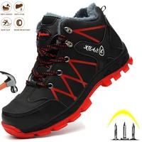 mens safety work shoes winter boots anti smash anti puncture indestructible steel toe cap hiking plush warm snow boots fashion