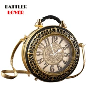 women vintage clock shape handbag chic ladies shoulder bag walkable clock crossbody bag luxury designer for female leather purse