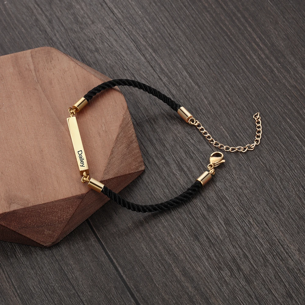 Браслет из нержавеющей стали с гравировкой на заказ черный позолотой